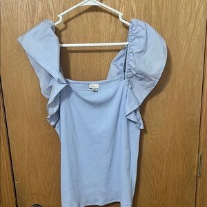Light Blue Women's Top with Ruffle Sleeves